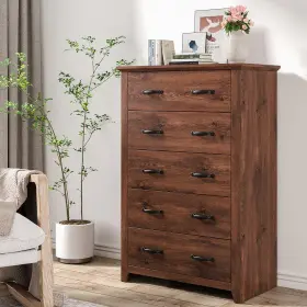 Jz-10n1s1wn Costway Chest Of Drawers 32 Inch W 5 Slide-out Drawer For Bedroom/hallway In Walnut #2