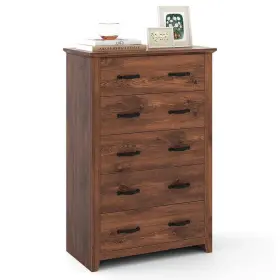 Jz-10n1s1wn Costway Chest Of Drawers 32 Inch W 5 Slide-out Drawer For Bedroom/hallway In Walnut