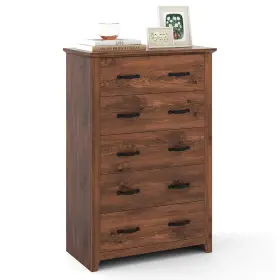 Jz10151wn Costway 5 Drawer Chest Storage Dresser Tall Cabinet Organizer Bedroom Hallway Walnut