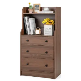 Us-2hcst00629 Costway 3-drawer Utility Storage Dresser Chest Of Drawers With Anti-toppling Device Walnut
