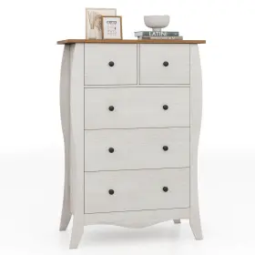 Us-2hcst05703 Costway 38 Inch Farmhouse Chest Of Drawers With 5 Folding Fabric And Anti-tipping Kit