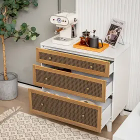 Us-2hu10463wh Costway Modern Closet Chest Storage Cabinet 3-drawer Rattan Dresser Living Room Entryway