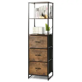 Us-2jz10067cf Costway Vertical 3 Drawer Dresser Industrial Floor Storage Chest Organizer Rustic Brown