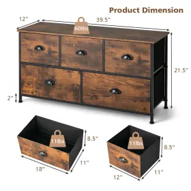 Us-2jz10090cf Costway 5-drawer Dresser Storage Tower Organizer Unit With Foldable Fabric Drawer #2