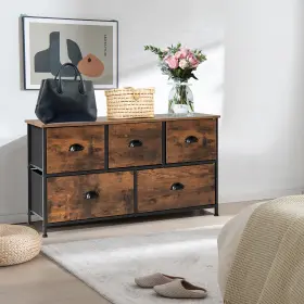 Us-2jz10090cf Costway 5-drawer Dresser Storage Tower Organizer Unit With Foldable Fabric Drawer #3