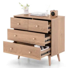 Us-2w63445na Costway 4-drawer Dresser Chest Cabinet Storage Organizer Rubber Leg With Rail Home Natural