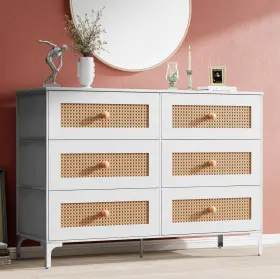 Clhd031 Crestlive Products Rattan Dresser 6-drawer For Bedroom Modern Wide Storage Chest Organi