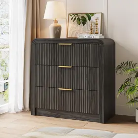 Dc-dg02 Decofy Fluted 3 Drawer Dresser 31.8ftft Tall For Bedroom Modern Wood Chest O