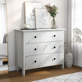 Denhour 842744188701 Dh Basic Transitional 34-inch Wide 3-drawer Neutral Youth White Marble