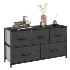 Ftbfsd-0014-xs1wa Dextrus Black Grey 5-drawer Wide Storage Dresser With Wooden Top For Closets
