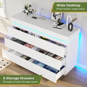 Dictac 313034965949 Modern 6 Drawers White Dresser With Sliding Desktop Wide Chest Of #3