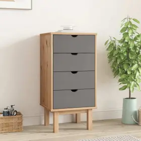 Drawer Cabinet Brown Grey Solid Pine Wood Engineered 720287165590 And