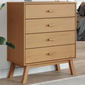 Drawer Cabinet Brown Solid Pine Wood Medium 721012133594