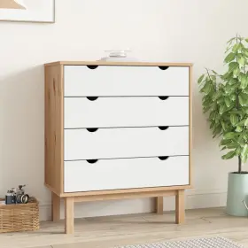 Drawer Cabinet Brown White Solid Pine Wood Medium 720287165576 And