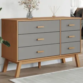 Drawer Cabinet Grey Brown Solid Pine Wood Wax Finish 721012133600 And With A