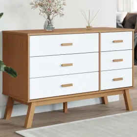 Drawer Cabinet Olden White Brown Solid Wood Pine 721012133648 And