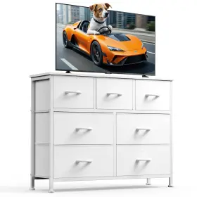 Dumos 718025775512 Gaveteros Para Dormitorios Blanco Grande Gabinetes C Moda Con 7 Cajones De Tela