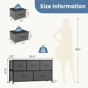 Dumos 757111306650 Dresser For Bedroom With 5 Drawers Black Fabric Tv Stand #2