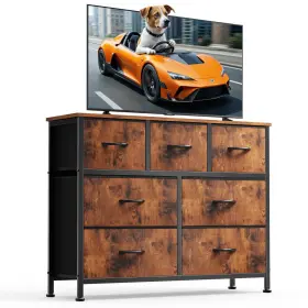Cab-7bc-rust Dumos Dresser For Bedroom With 7 Drawers Storage Organizer Units Furniture Chest Tower