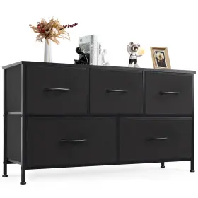 Hj3-5bc-bk Dumos 5 Drawer Fabric Dresser With Wooden Top For Bedroom Hallway Living Room