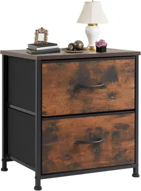 Ndm-2bc-ru Dumos Small Nightstand Dresser With 2 Fabric Drawers 20 Inch Tall Rustic Brown
