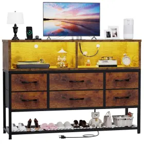 Ah0052-rb Eiskah Dresser For Bedroom 6 Drawers Led Tv Stand With Power Outlets