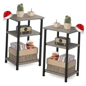 Elevon 810177858508 3-tier Coffee Table Set Of 2 Side With Adjustable Feet Small