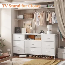 Enhomee 800689624357 White Dresser For Bedroom With Power Outlets 55 Inch Tv Stand 8 Drawers #2