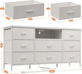 Enhomee 800689624357 White Dresser For Bedroom With Power Outlets 55 Inch Tv Stand 8 Drawers #3