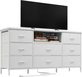 Enhomee 800689624357 White Dresser For Bedroom With Power Outlets 55 Inch Tv Stand 8 Drawers