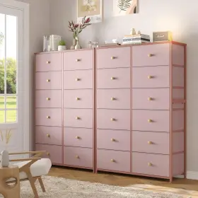 Enhomee 800689624500 Pink Dresser For Bedroom 12 Drawer With Wooden Top #2