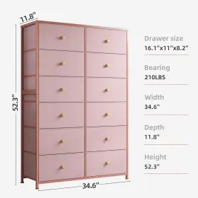 Enhomee 800689624500 Pink Dresser For Bedroom 12 Drawer With Wooden Top #3