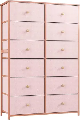 Enhomee 800689624500 Pink Dresser For Bedroom 12 Drawer With Wooden Top