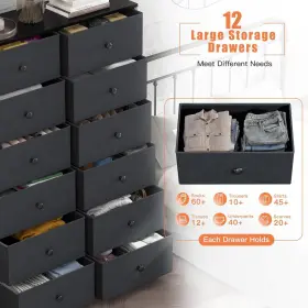Enhomee 800689624562 12 Drawer Dresser Tall Dressers For Bedroom With Wooden Top Black Grey #3