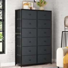 Enhomee 800689624562 12 Drawer Dresser Tall Dressers For Bedroom With Wooden Top Black Grey