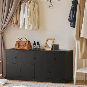 Sh-0489-xin-bk Eruule Modern Black 5-drawer Dresser For Bedroom Living Room And Entryway Storage #2