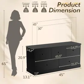 Sh-0489-xin-bk Eruule Modern Black 5-drawer Dresser For Bedroom Living Room And Entryway Storage #3