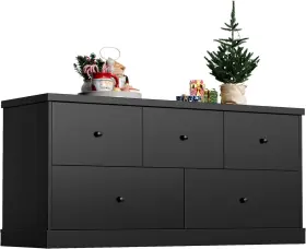 Sh-0489-xin-bk Eruule Modern Black 5-drawer Dresser For Bedroom Living Room And Entryway Storage
