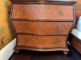 13-9535 Ethan Allen #13-9535 British Classics Bombe Chest With Woven Rattan Drawers
