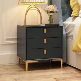 92930584 Famapy Blue 3-drawers Wood Nightstand Bedside Dresser