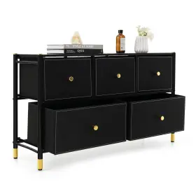 Fireflowery 798470175792 Black Dresser With 5 Drawers Fabric Storage Tower Metal Frame And Wood Top