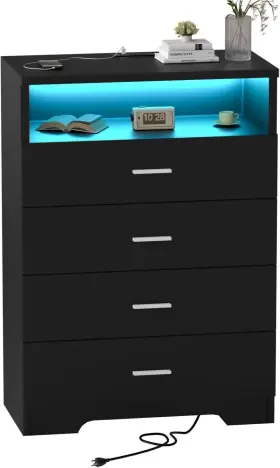 0054b Fjtjbsi Dresser With Power Outlets And Led Lights Wooden 4 Drawer Large Org