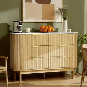 Fkhouse 11070 47 Inch Fluted Dresser For Bedroom With 6 Drawer Modern Chest Of Drawers Faux Ma