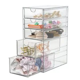 Clearstorage-03 Fordonral Plastic Drawer Storage With 5 Different Sizes Drawers Clear Light Gray Hair