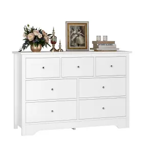 Ftsmd086us Fotosok White Dresser 7 Drawer With 19ftft Deeper Depth 47.2ftft Chest Of Drawers