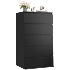 Ftspb252us Fotosok Black Dresser 5 Drawer Tall With Large Storage Space M