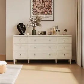 Fufu&gaga 313043244240 Light Grain 9 Drawer 63.4 Inch W Dresser Without Mirror Storage Sideboard With M