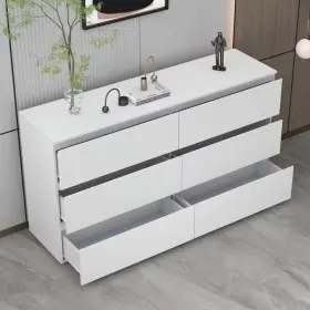 Fufu&gaga 313057846843 6-drawers White Wood Chest Of Drawer Accent Storage Cabinet Organizer 59 Inch W X