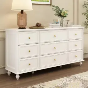 Fufu&gaga 313106166120 White Wooden 9-drawer 63 Inch W X 15.7 D 31.5 H Chest Of Drawers Make