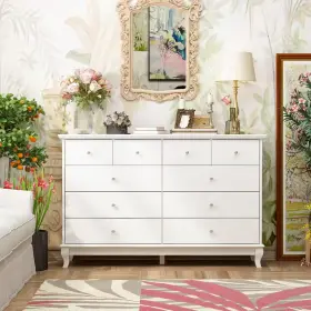 Fufu&gaga 313108958952 35.4 Inch H X 55.1 W 15.7 D 10-drawer White Paint Finish Dresser Chest